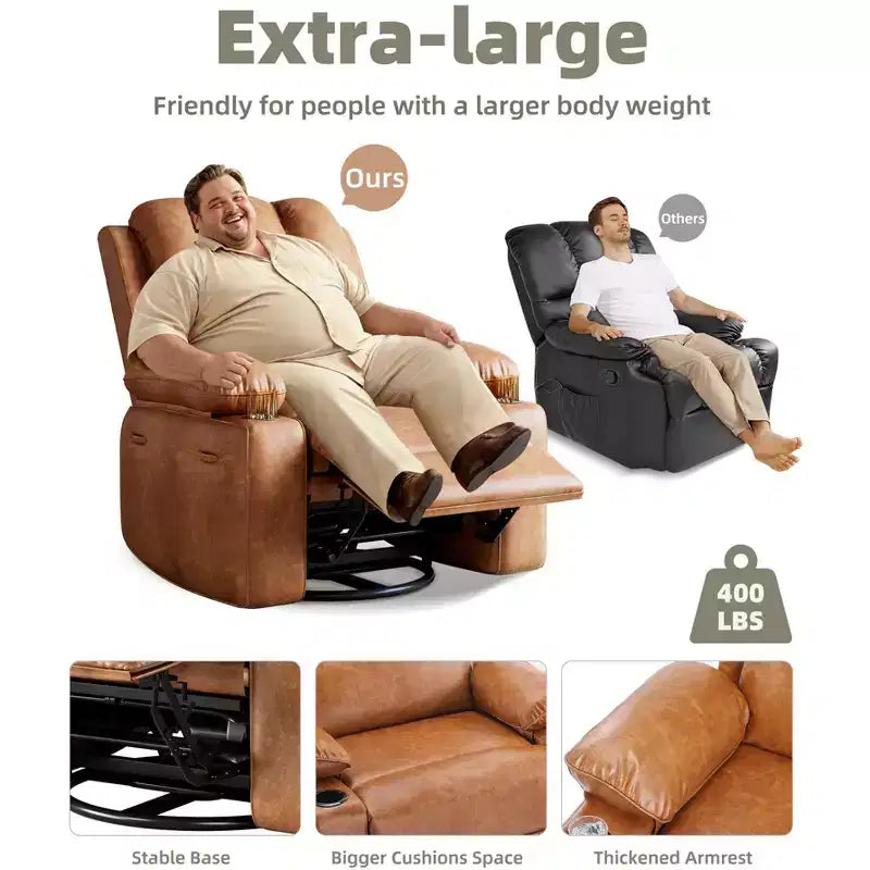 Fauteuil berçant/inclinable, petit fauteuil berçant pivotant avec fonctions de chauffage et de massage par vibrations, fauteuil inclinable en cuir pour chambre de bébé avec porte-gobelet