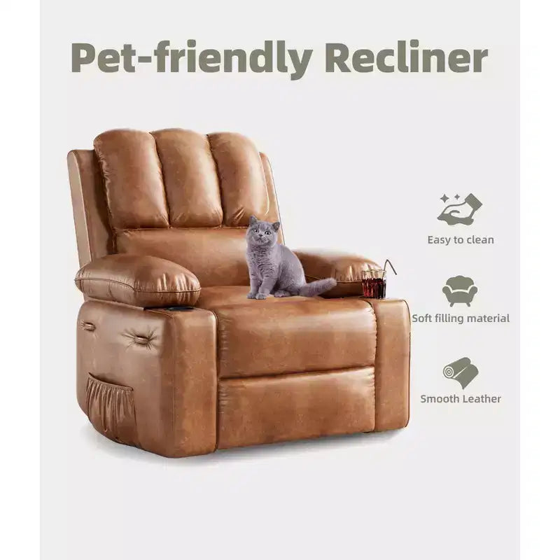 Fauteuil berçant/inclinable, petit fauteuil berçant pivotant avec fonctions de chauffage et de massage par vibrations, fauteuil inclinable en cuir pour chambre de bébé avec porte-gobelet