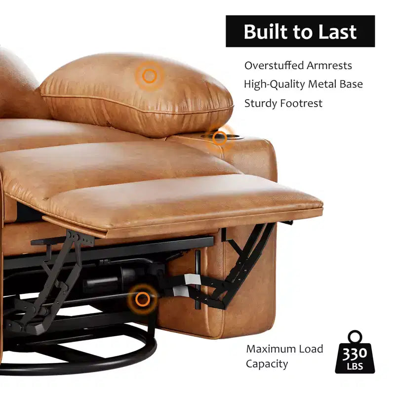 Fauteuil berçant/inclinable, petit fauteuil berçant pivotant avec fonctions de chauffage et de massage par vibrations, fauteuil inclinable en cuir pour chambre de bébé avec porte-gobelet