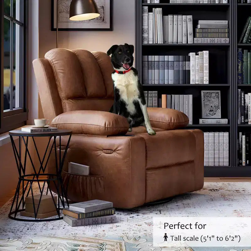 Fauteuil berçant/inclinable, petit fauteuil berçant pivotant avec fonctions de chauffage et de massage par vibrations, fauteuil inclinable en cuir pour chambre de bébé avec porte-gobelet