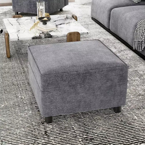 26.4 inches Chenille Storage Module for Sectional Sofa, Square Ottoman Module for Sectional Sleeper Sofa, for Couch Living Room Dark Grey, Grey