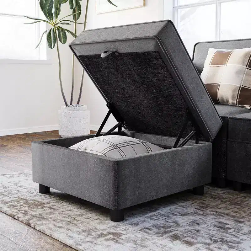 Module de rangement en chenille de 67 cm pour canapé sectionnel, module pouf carré pour canapé-lit sectionnel, pour canapé de salon, gris foncé, gris