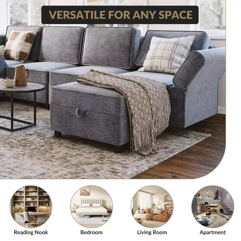 Module de rangement en chenille de 67 cm pour canapé sectionnel, module pouf carré pour canapé-lit sectionnel, pour canapé de salon, gris foncé, gris