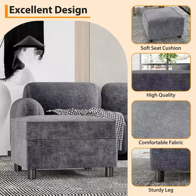 Module de rangement en chenille de 67 cm pour canapé sectionnel, module pouf carré pour canapé-lit sectionnel, pour canapé de salon, gris foncé, gris