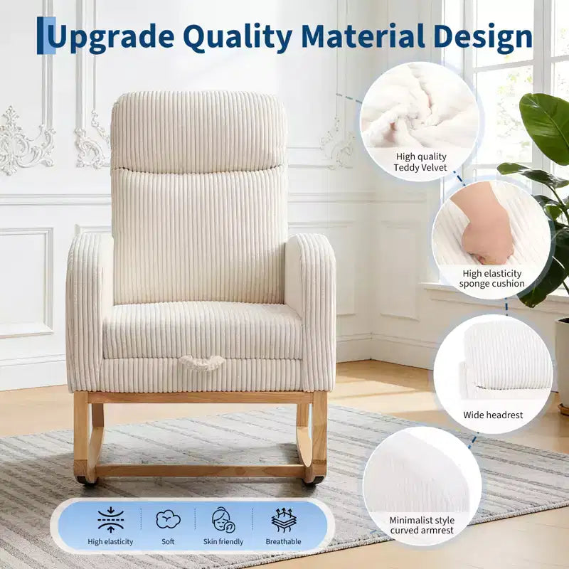Fauteuil à bascule pour chambre d'enfant, Fauteuils à bascule d'allaitement avec repose-pieds, Fauteuil inclinable à bascule confortable avec pochette latérale, pour salon, chambre à coucher