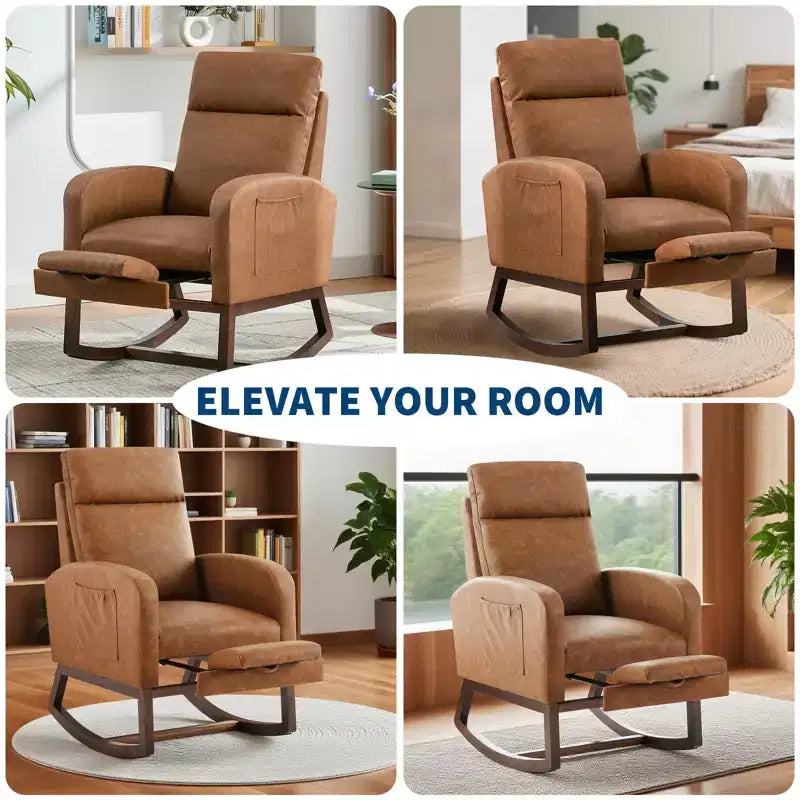 Fauteuil à bascule pour chambre d'enfant, Fauteuils à bascule d'allaitement avec repose-pieds, Fauteuil inclinable à bascule confortable avec pochette latérale, pour salon, chambre à coucher
