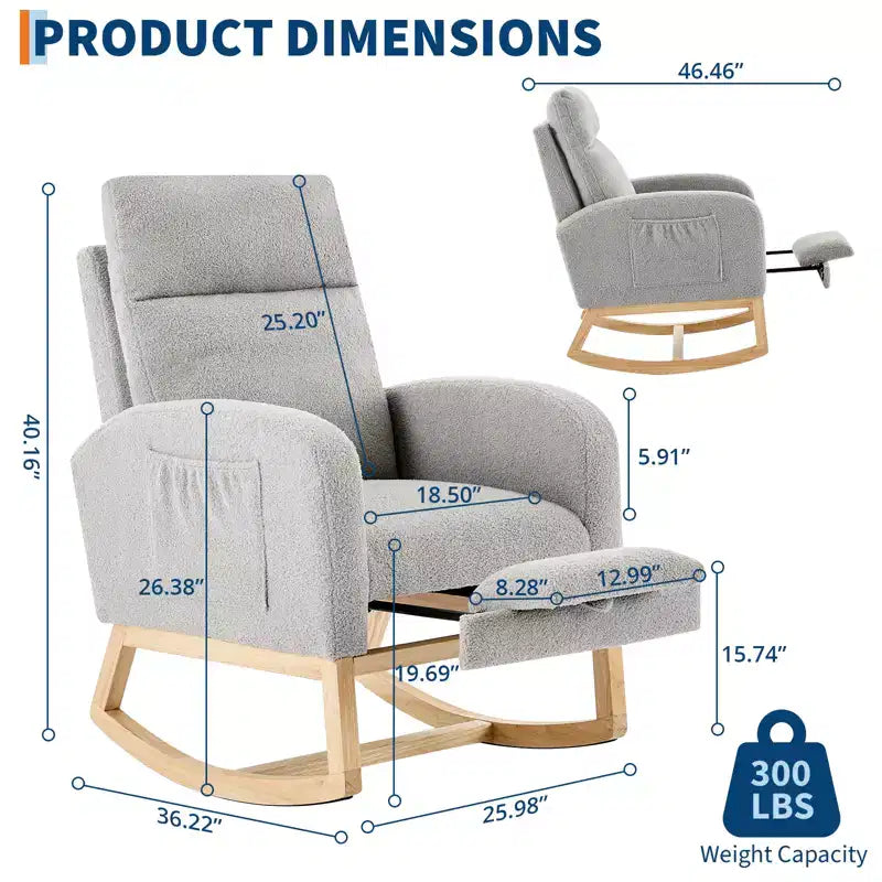 Fauteuil à bascule pour chambre d'enfant, Fauteuils à bascule d'allaitement avec repose-pieds, Fauteuil inclinable à bascule confortable avec pochette latérale, pour salon, chambre à coucher