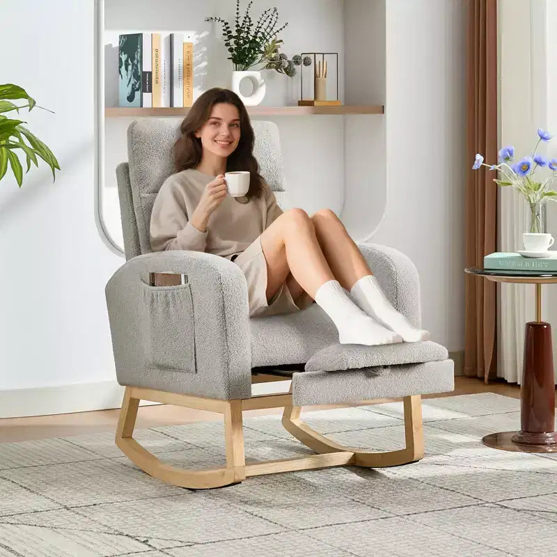 Fauteuil à bascule pour chambre d'enfant, Fauteuils à bascule d'allaitement avec repose-pieds, Fauteuil inclinable à bascule confortable avec pochette latérale, pour salon, chambre à coucher