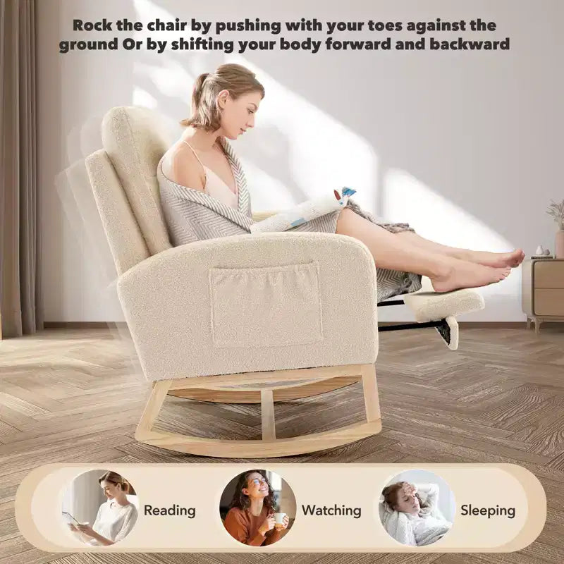 Fauteuil à bascule pour chambre d'enfant, Fauteuils à bascule d'allaitement avec repose-pieds, Fauteuil inclinable à bascule confortable avec pochette latérale, pour salon, chambre à coucher