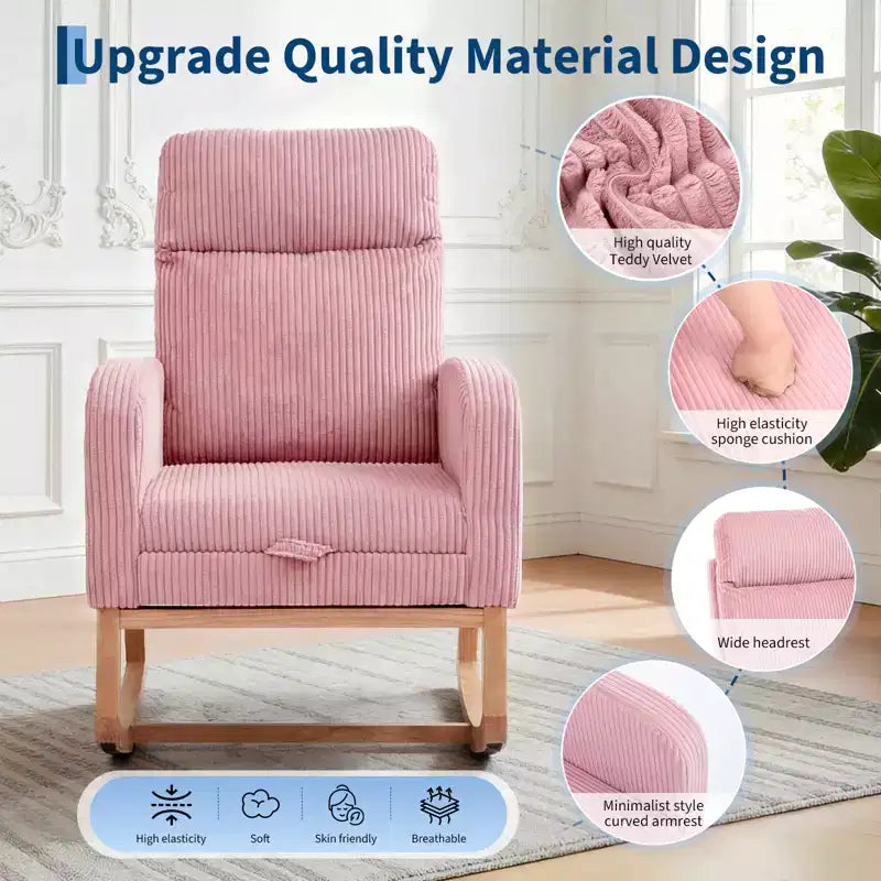 Fauteuil à bascule pour chambre d'enfant, Fauteuils à bascule d'allaitement avec repose-pieds, Fauteuil inclinable à bascule confortable avec pochette latérale, pour salon, chambre à coucher