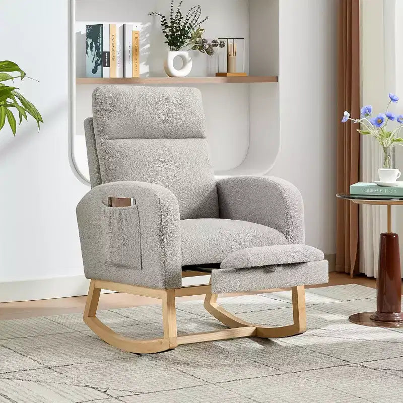 Fauteuil à bascule pour chambre d'enfant, Fauteuils à bascule d'allaitement avec repose-pieds, Fauteuil inclinable à bascule confortable avec pochette latérale, pour salon, chambre à coucher