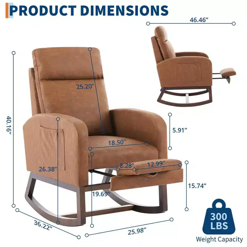 Lot de 2 fauteuils à bascule, fauteuils à bascule rembourrés, dossier haut, tissu doux en forme d'ours, repose-pieds réglable, fauteuil à bascule pour salon, chambre, marron
