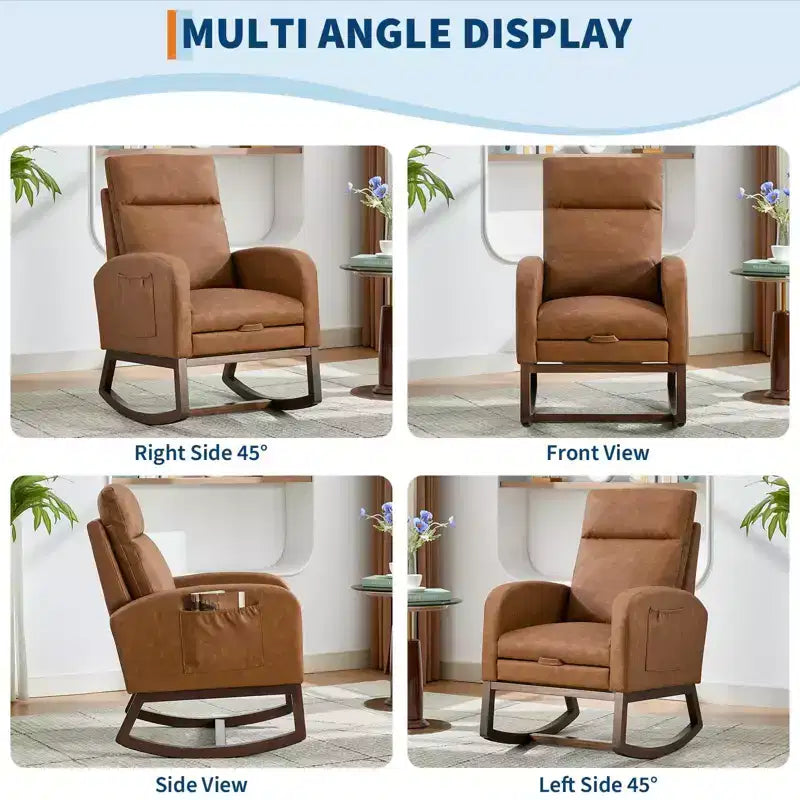 Lot de 2 fauteuils à bascule, fauteuils à bascule rembourrés, dossier haut, tissu doux en forme d'ours, repose-pieds réglable, fauteuil à bascule pour salon, chambre, marron