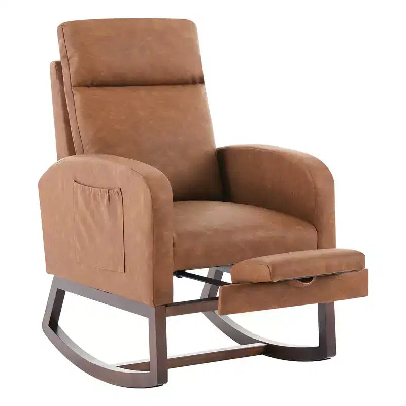 Lot de 2 fauteuils à bascule, fauteuils à bascule rembourrés, dossier haut, tissu doux en forme d'ours, repose-pieds réglable, fauteuil à bascule pour salon, chambre, marron