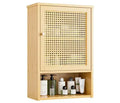 Bamboo Bathroom Wall Cabinet with Rattan Doors, Over Toilet Storage with Adjustable Shelf, Space-Saving Medicine Cabinet for Kitchen Living Room