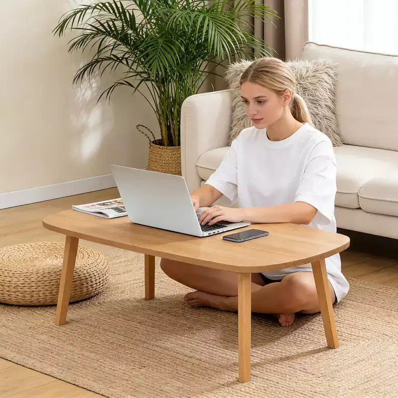 Table basse pliante en bois avec pieds pliables, bureau bas pour petits espaces