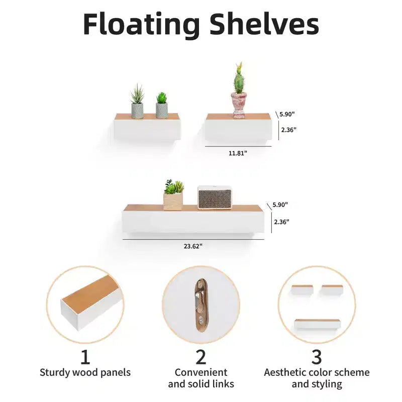 Étagères flottantes murales en bois avec supports invisibles pour salle de bain, chambre, salon, cuisine, multicolore