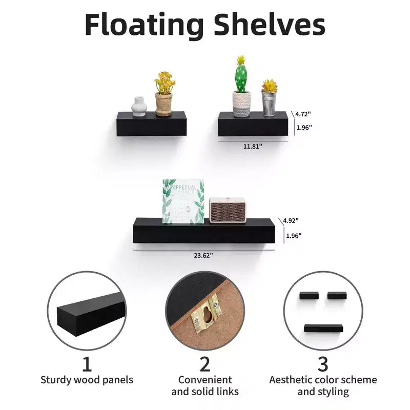Étagères flottantes murales en bois avec supports invisibles pour salle de bain, chambre, salon, cuisine, multicolore