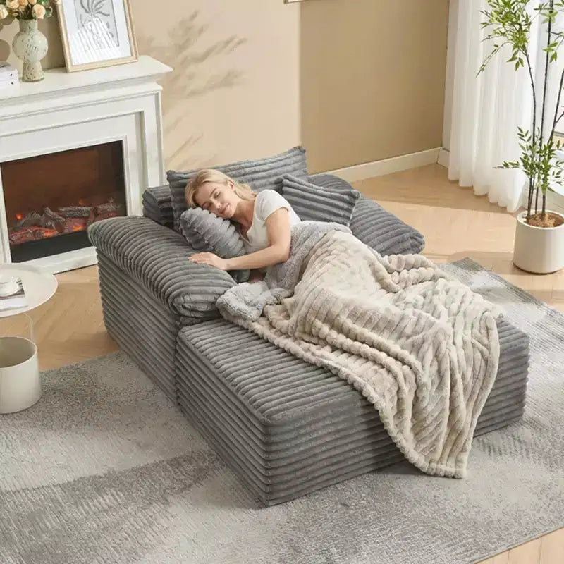 48,8" Canapé-lit chaise longue surdimensionné - Canapé sans structure en velours côtelé avec oreillers et accoudoirs larges pour salon ou chambre à coucher