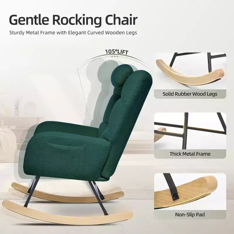 Fauteuil à bascule rembourré à dossier haut pour salon, chambre et bureau, fauteuil inclinable confortable, tissu polaire doux, sans ottoman