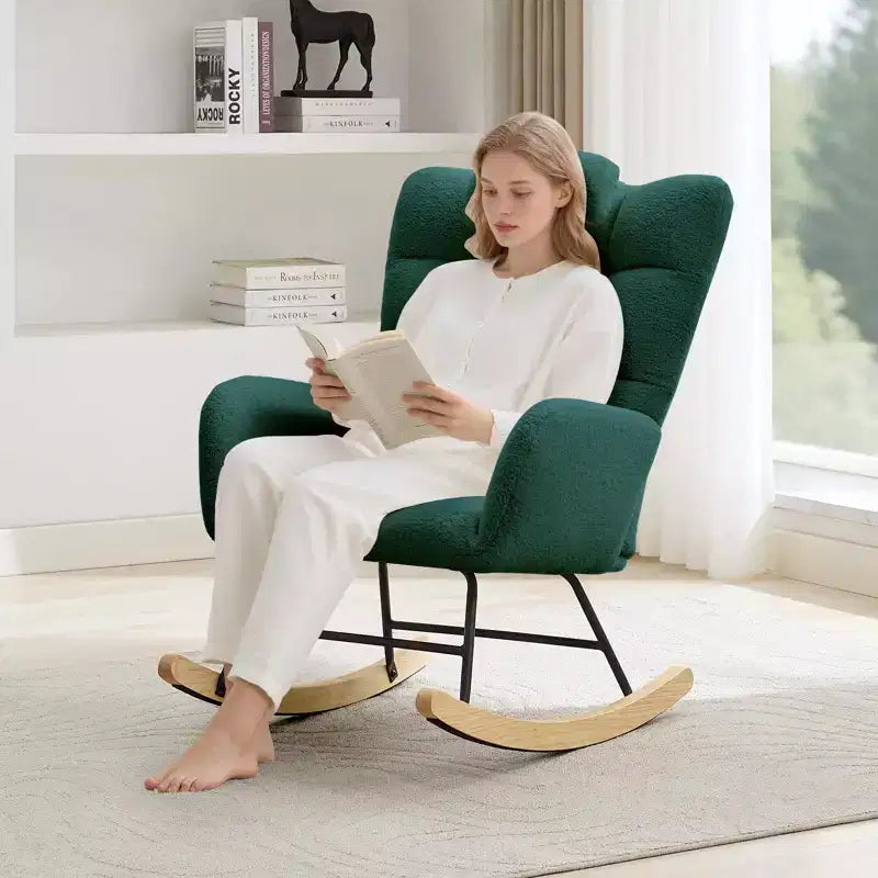 Fauteuil à bascule rembourré à dossier haut pour salon, chambre et bureau, fauteuil inclinable confortable, tissu polaire doux, sans ottoman