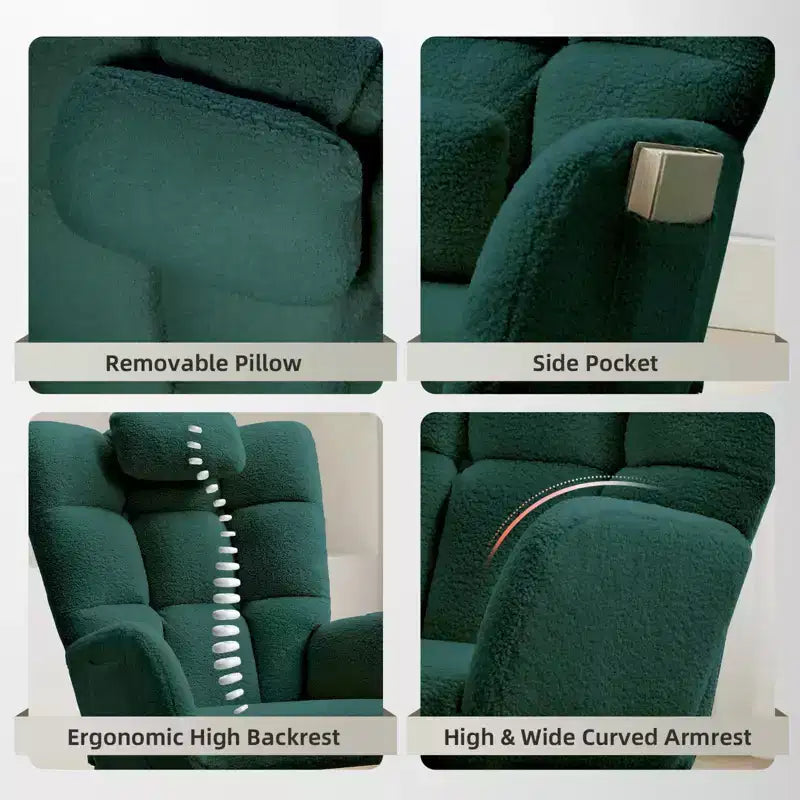 Fauteuil à bascule rembourré à dossier haut pour salon, chambre et bureau, fauteuil inclinable confortable, tissu polaire doux, sans ottoman
