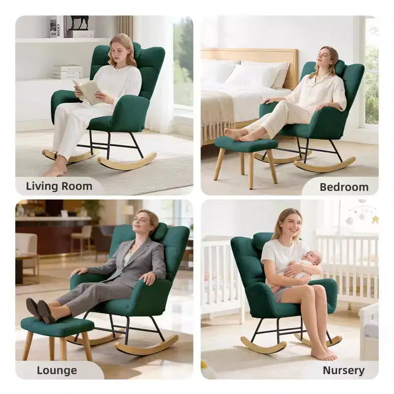 Fauteuil à bascule rembourré à dossier haut pour salon, chambre et bureau, fauteuil inclinable confortable, tissu polaire doux, sans ottoman