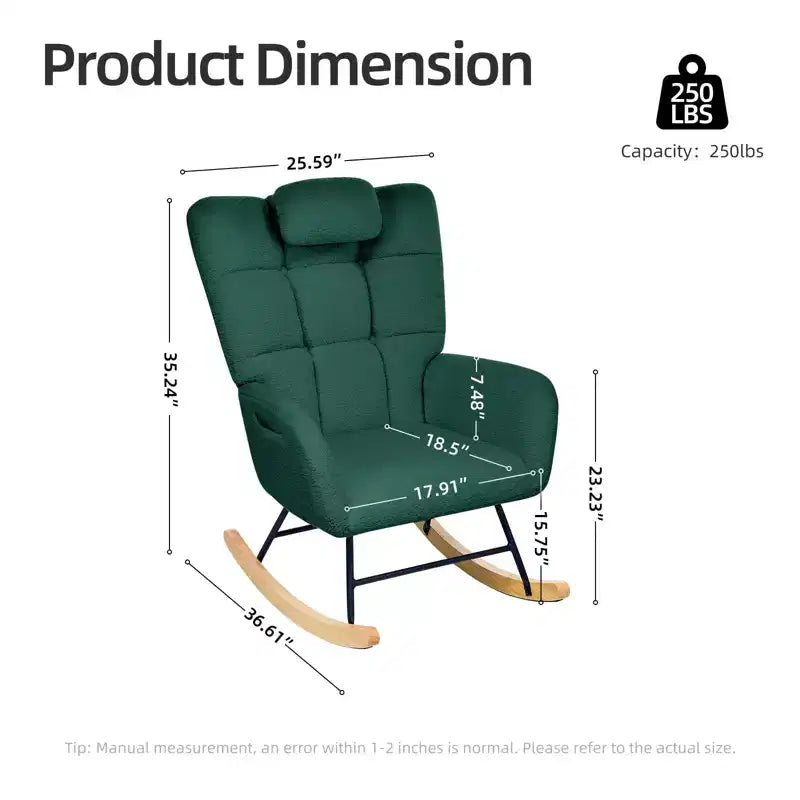 Fauteuil à bascule rembourré à dossier haut pour salon, chambre et bureau, fauteuil inclinable confortable, tissu polaire doux, sans ottoman