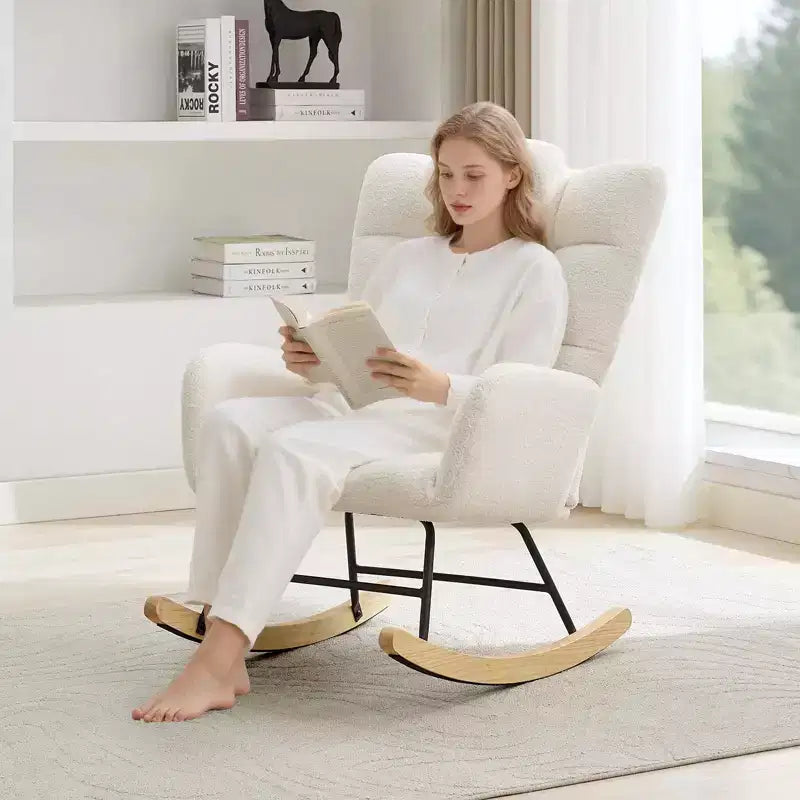 Fauteuil à bascule rembourré à dossier haut pour salon, chambre et bureau, fauteuil inclinable confortable, tissu polaire doux, sans ottoman