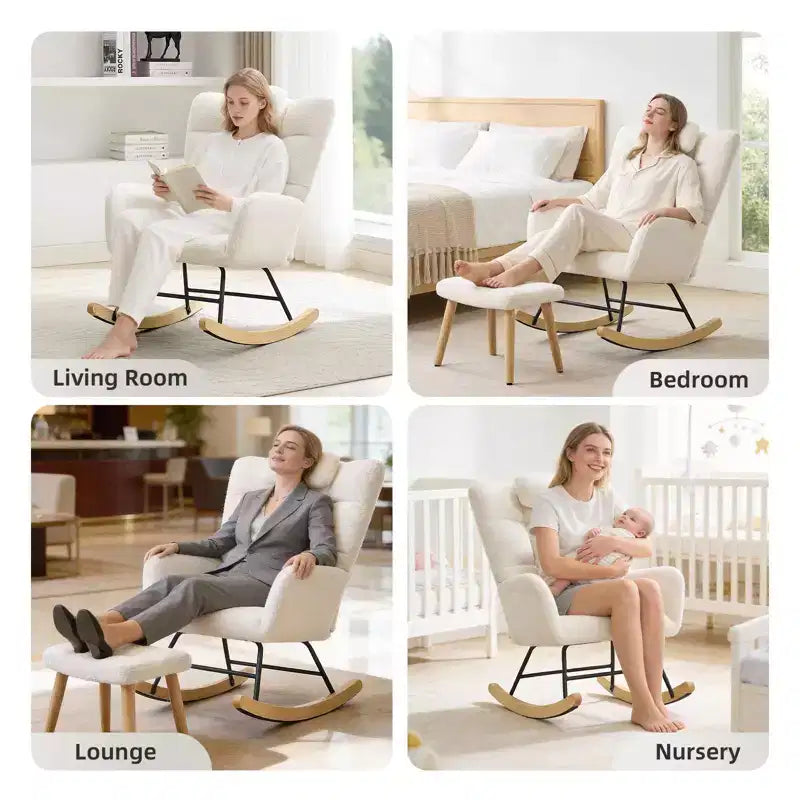 Fauteuil à bascule rembourré à dossier haut pour salon, chambre et bureau, fauteuil inclinable confortable, tissu polaire doux, sans ottoman