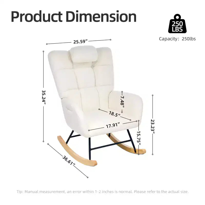 Fauteuil à bascule rembourré à dossier haut pour salon, chambre et bureau, fauteuil inclinable confortable, tissu polaire doux, sans ottoman