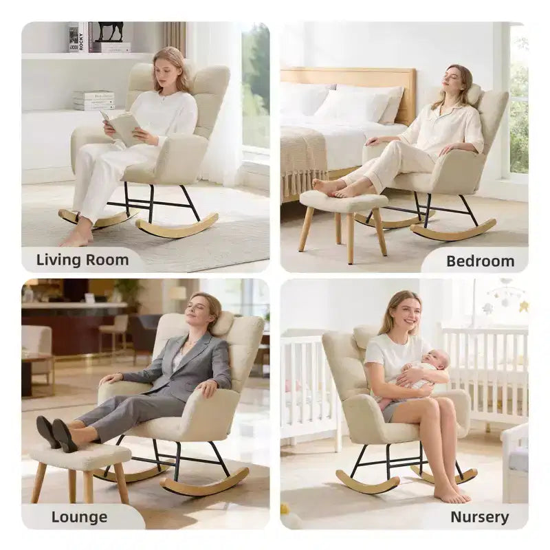 Fauteuil à bascule rembourré à dossier haut pour salon, chambre et bureau, fauteuil inclinable confortable, tissu polaire doux, sans ottoman
