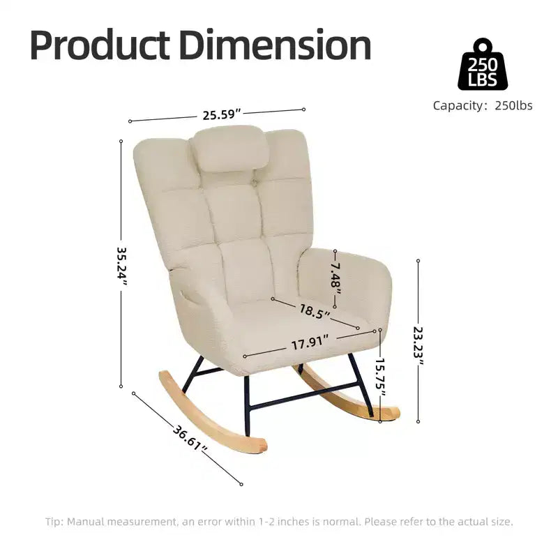 Fauteuil à bascule rembourré à dossier haut pour salon, chambre et bureau, fauteuil inclinable confortable, tissu polaire doux, sans ottoman