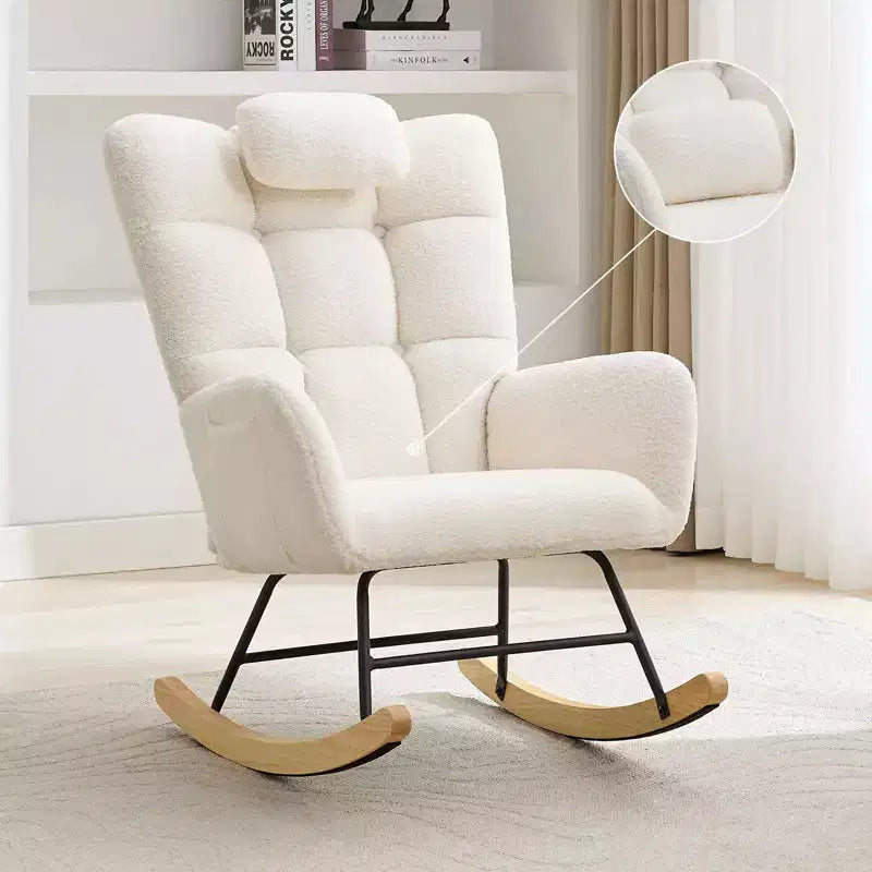 Fauteuil à bascule rembourré à dossier haut pour salon, chambre et bureau, fauteuil inclinable confortable, tissu polaire doux, sans ottoman