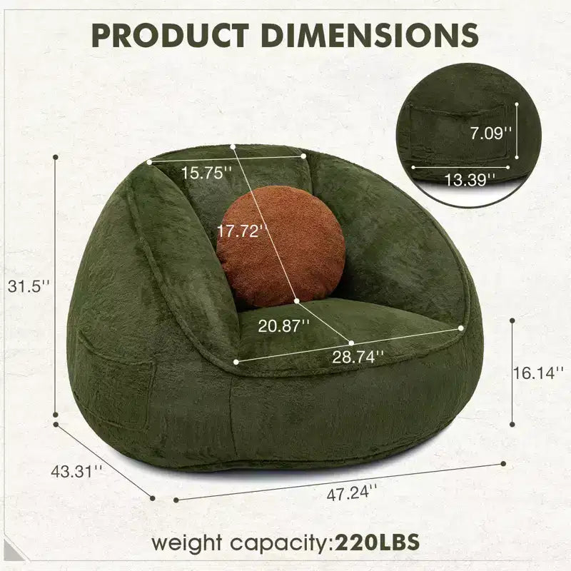 Hommpa Fauteuil poire ergonomique avocat vert avec fausse fourrure et mousse à mémoire de forme – Cadeau idéal pour adultes