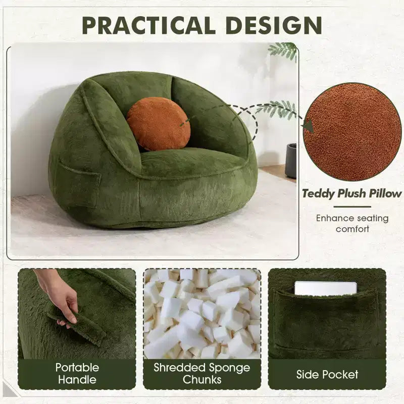 Hommpa Fauteuil poire ergonomique avocat vert avec fausse fourrure et mousse à mémoire de forme – Cadeau idéal pour adultes