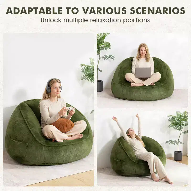 Hommpa Fauteuil poire ergonomique avocat vert avec fausse fourrure et mousse à mémoire de forme – Cadeau idéal pour adultes