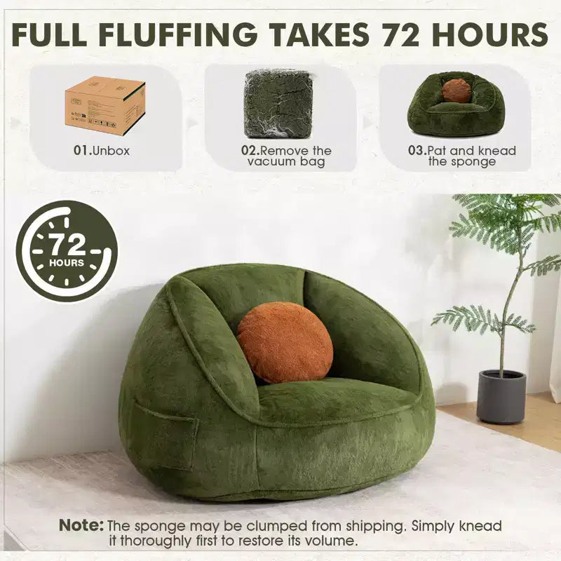 Hommpa Fauteuil poire ergonomique avocat vert avec fausse fourrure et mousse à mémoire de forme – Cadeau idéal pour adultes