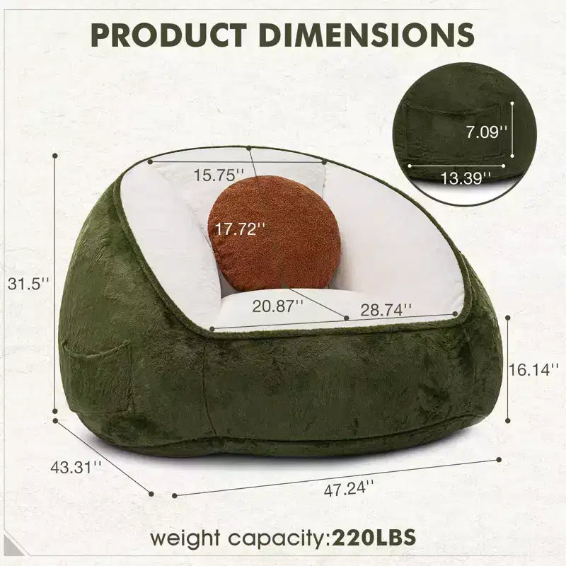 Hommpa Fauteuil poire ergonomique avocat vert avec fausse fourrure et mousse à mémoire de forme – Cadeau idéal pour adultes