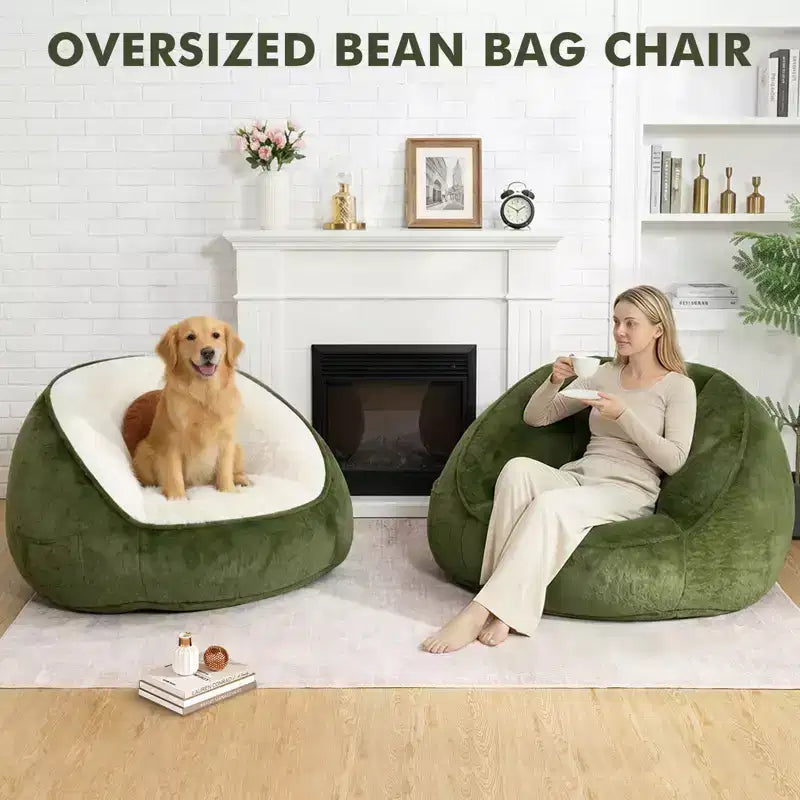 Hommpa Fauteuil poire ergonomique avocat vert avec fausse fourrure et mousse à mémoire de forme – Cadeau idéal pour adultes