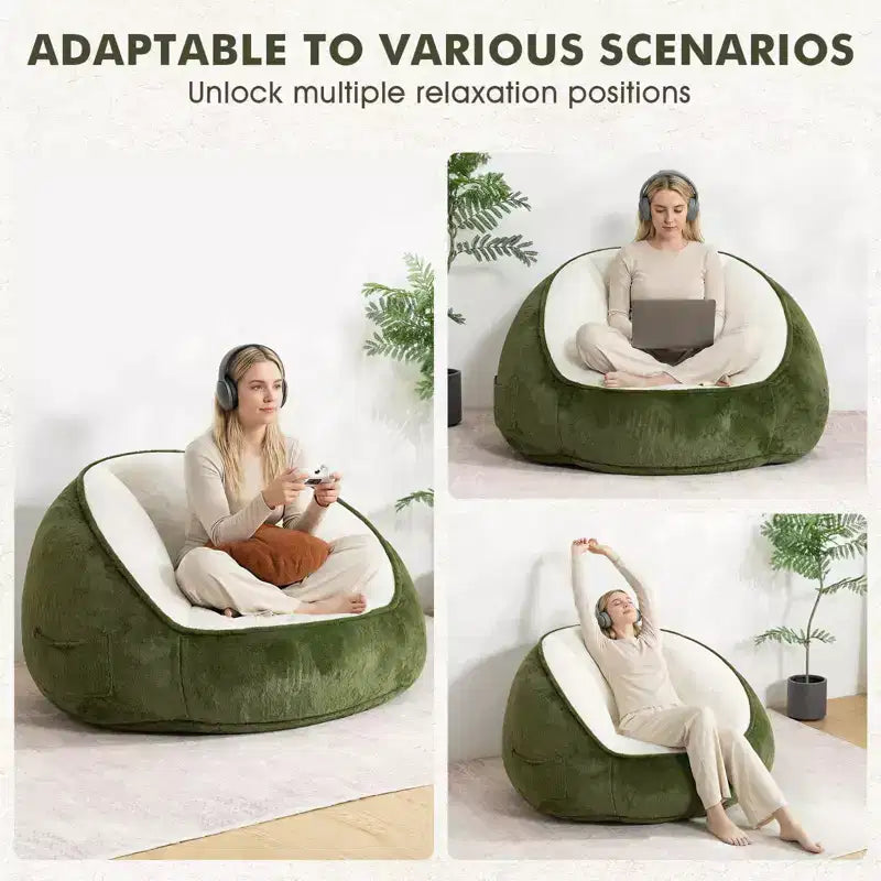 Hommpa Fauteuil poire ergonomique avocat vert avec fausse fourrure et mousse à mémoire de forme – Cadeau idéal pour adultes
