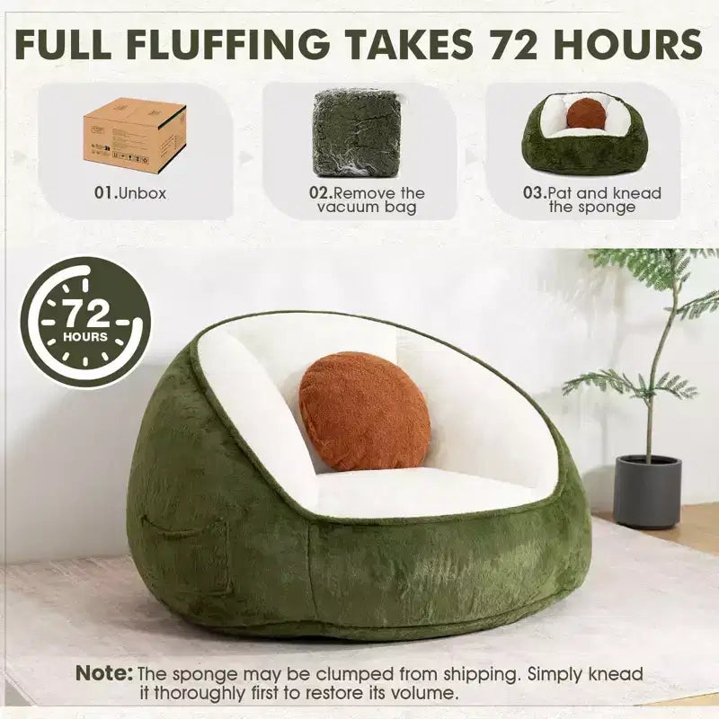 Hommpa Fauteuil poire ergonomique avocat vert avec fausse fourrure et mousse à mémoire de forme – Cadeau idéal pour adultes