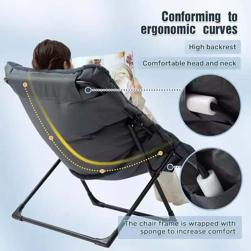 Fauteuil soucoupe extra-large en fausse fourrure, fauteuil de lecture pliable et confortable pour adultes et adolescents, bleu marine