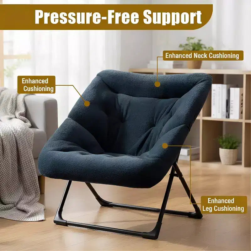 Fauteuil soucoupe extra-large en fausse fourrure, fauteuil de lecture pliable et confortable pour adultes et adolescents, bleu marine