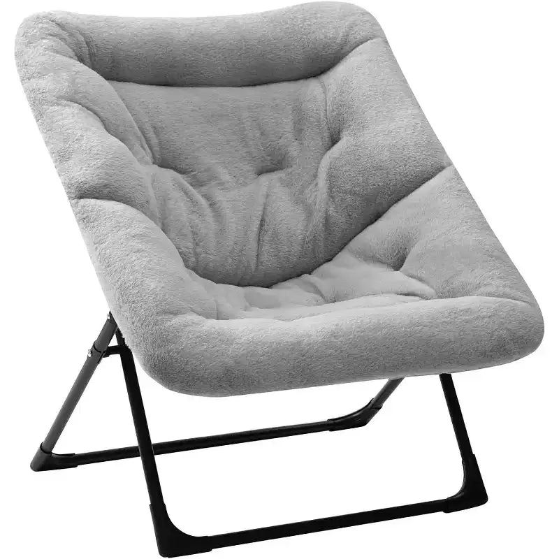 Fauteuil soucoupe extra-large en fausse fourrure, fauteuil de lecture pliable et confortable pour adultes et adolescents, bleu marine