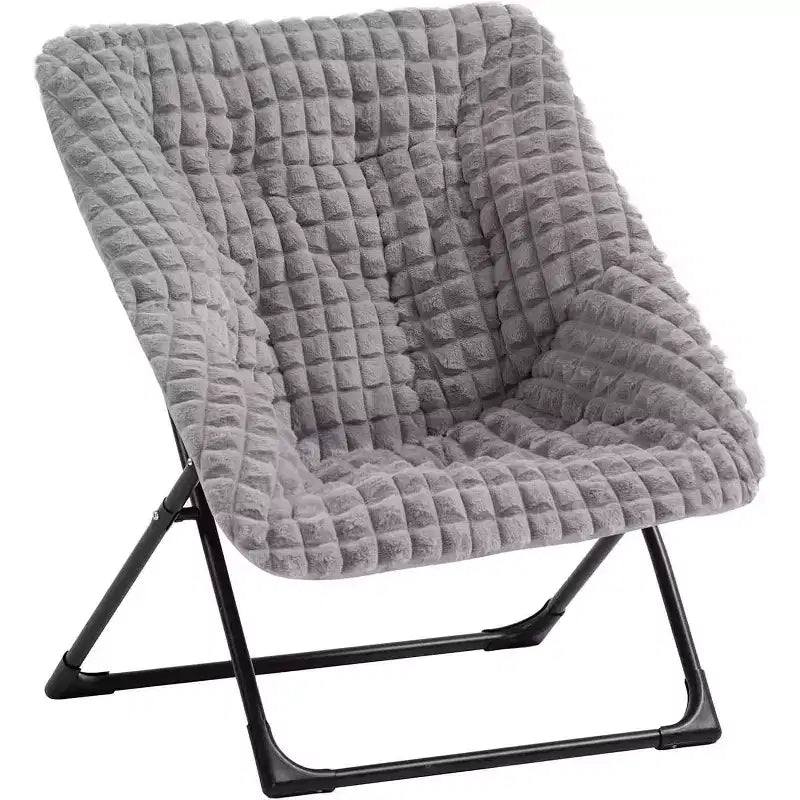 Fauteuil soucoupe extra-large en fausse fourrure, fauteuil de lecture pliable et confortable pour adultes et adolescents, bleu marine