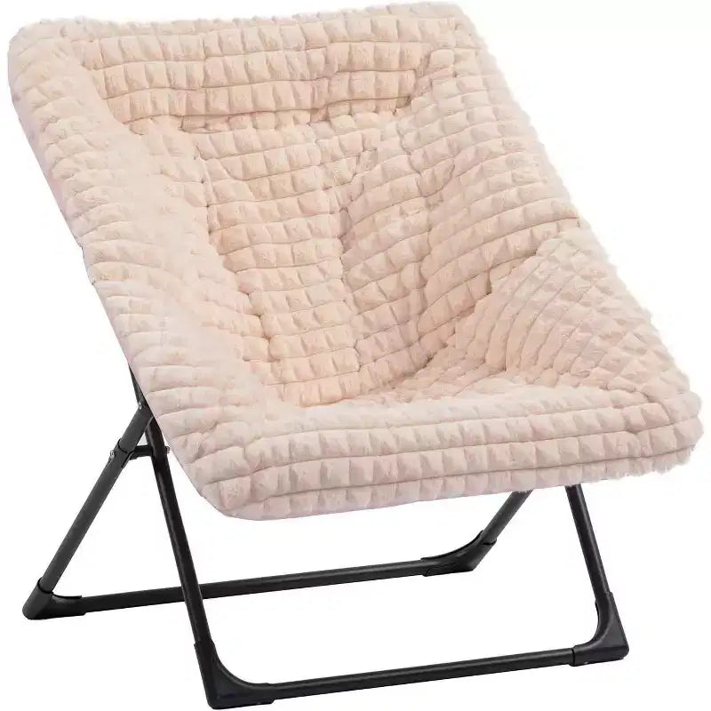 Fauteuil soucoupe extra-large en fausse fourrure, fauteuil de lecture pliable et confortable pour adultes et adolescents, bleu marine