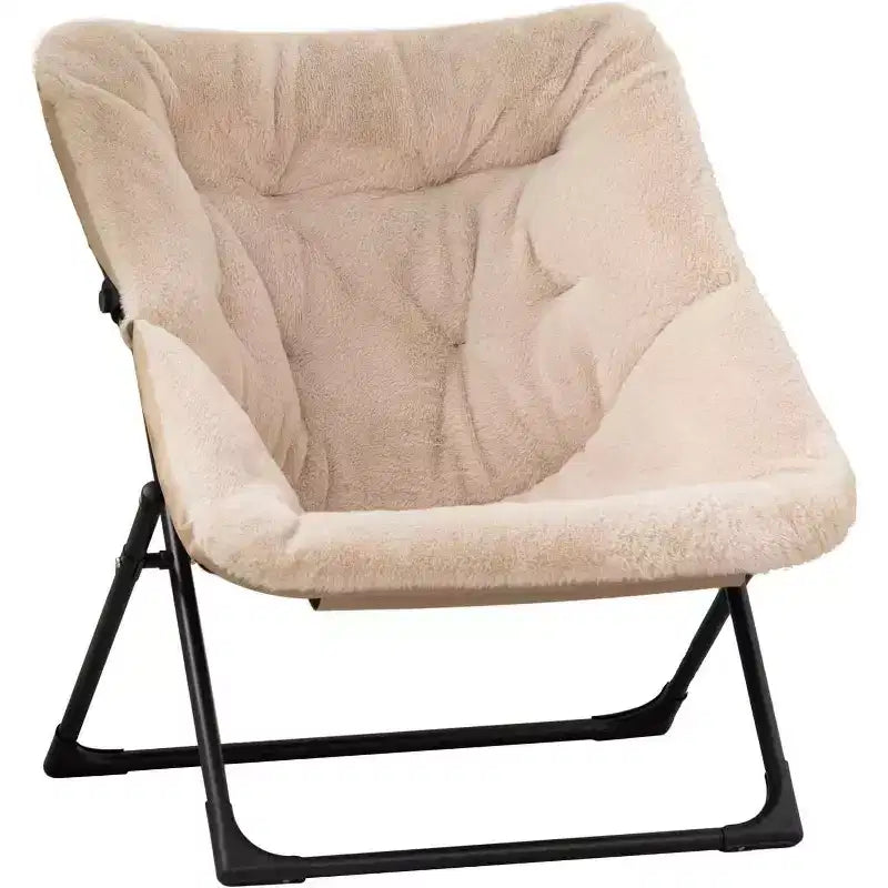 Fauteuil soucoupe extra-large en fausse fourrure, fauteuil de lecture pliable et confortable pour adultes et adolescents, bleu marine