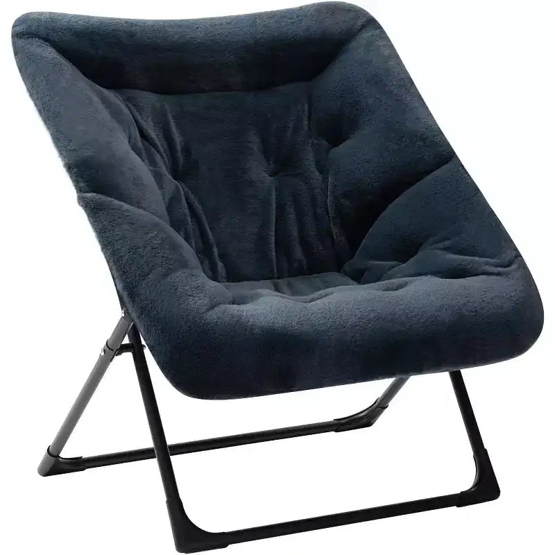 Fauteuil soucoupe extra-large en fausse fourrure, fauteuil de lecture pliable et confortable pour adultes et adolescents, bleu marine