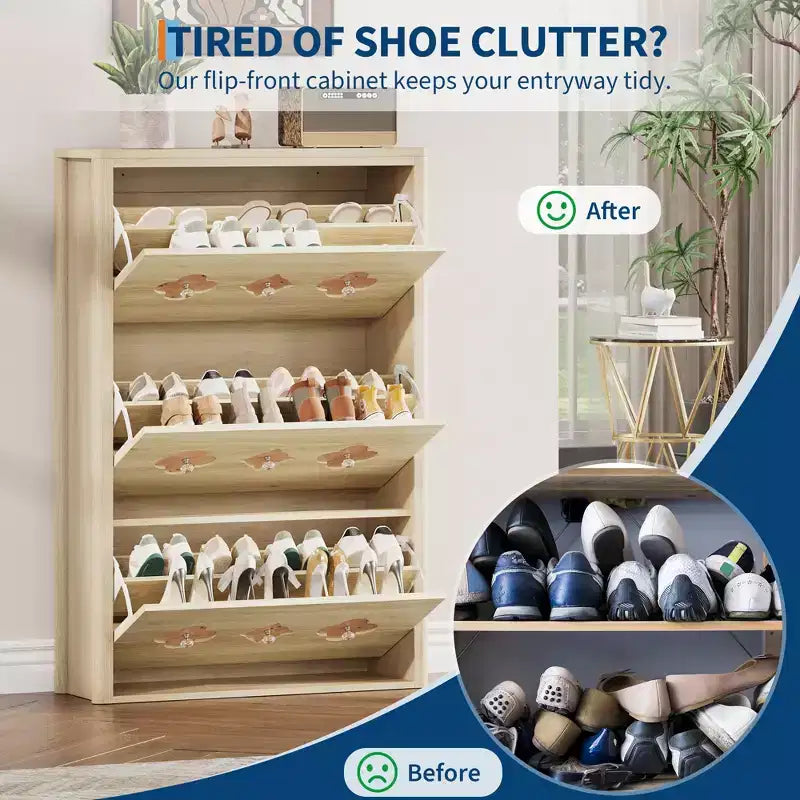 Meuble à Chaussures, Meuble de Rangement pour Chaussures avec Étagères Réglables et Rangement Ouvert, Motif Floral et Poignée Diamant, Meuble à Chaussures pour Entrée, Couloir